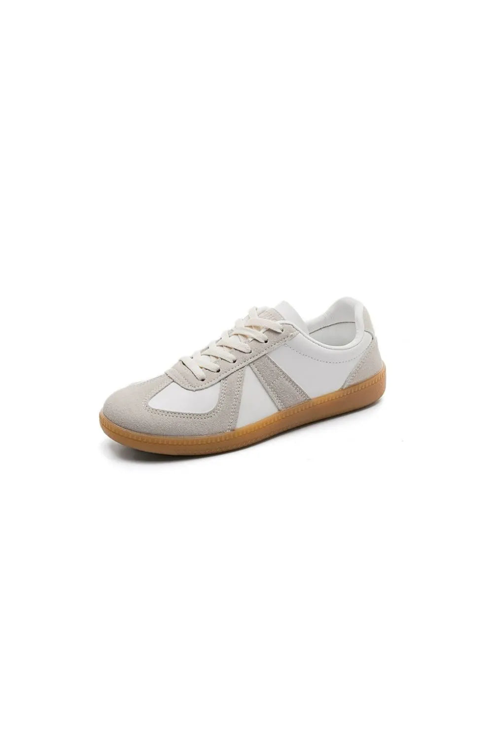 Lace Up Round Toe Flat Sneakers White