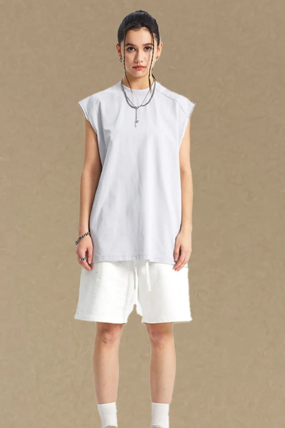 Men's Solid Color Round Neck Tank Light Gray