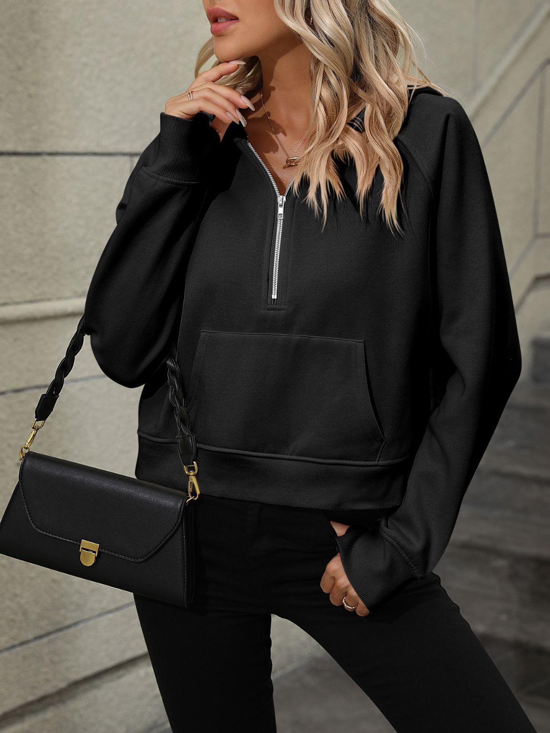 Mandy Half Zip Long Sleeve Sweatshirt Black