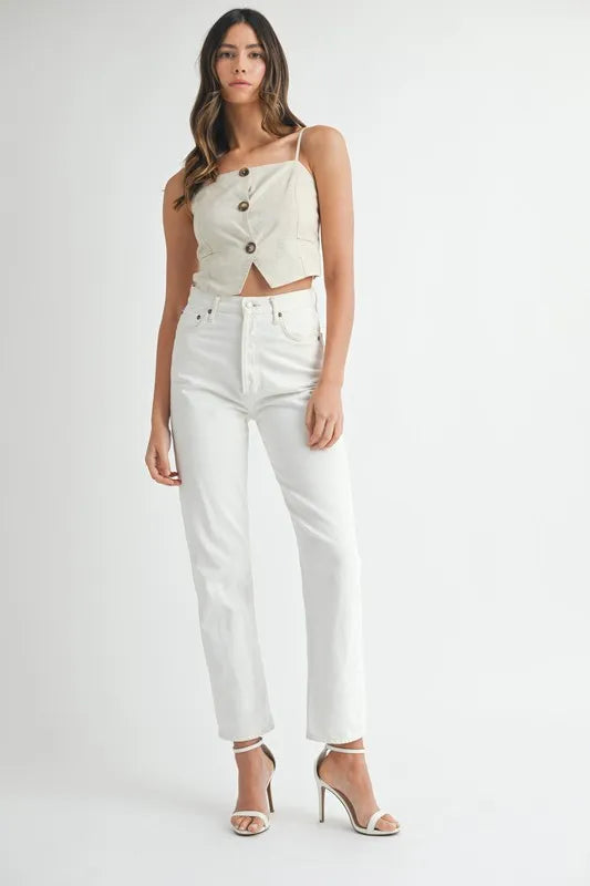 MABLE Linen Mix Button Down Tank Top