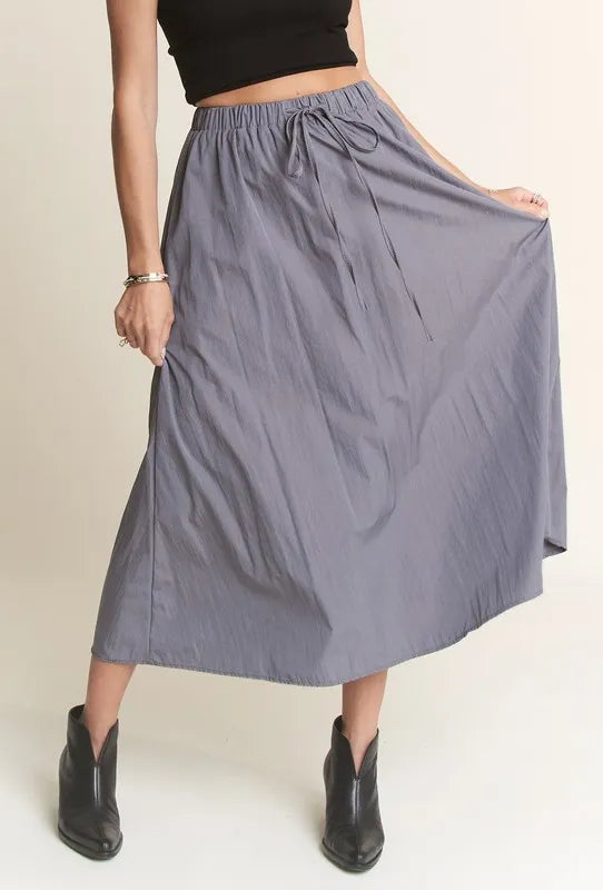 ADORA Drawstring Waist Crinkle Maxi Skirt
