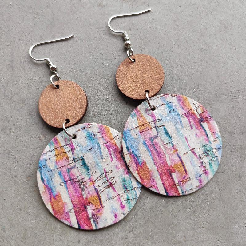 Round Shape Wooden Dangle Earrings Style E One Size