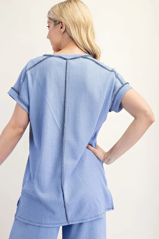 Celeste Full Size Relaxed-Fit Textured Top with Short Sleeves Plus Size