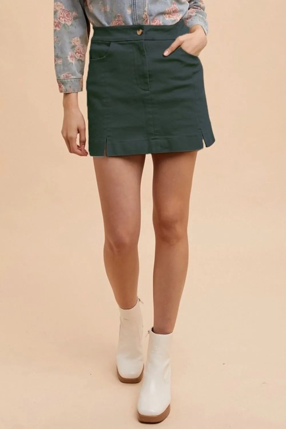 Annie Wear Comfort Stretch Cotton Slit Detailed Mini Skirt