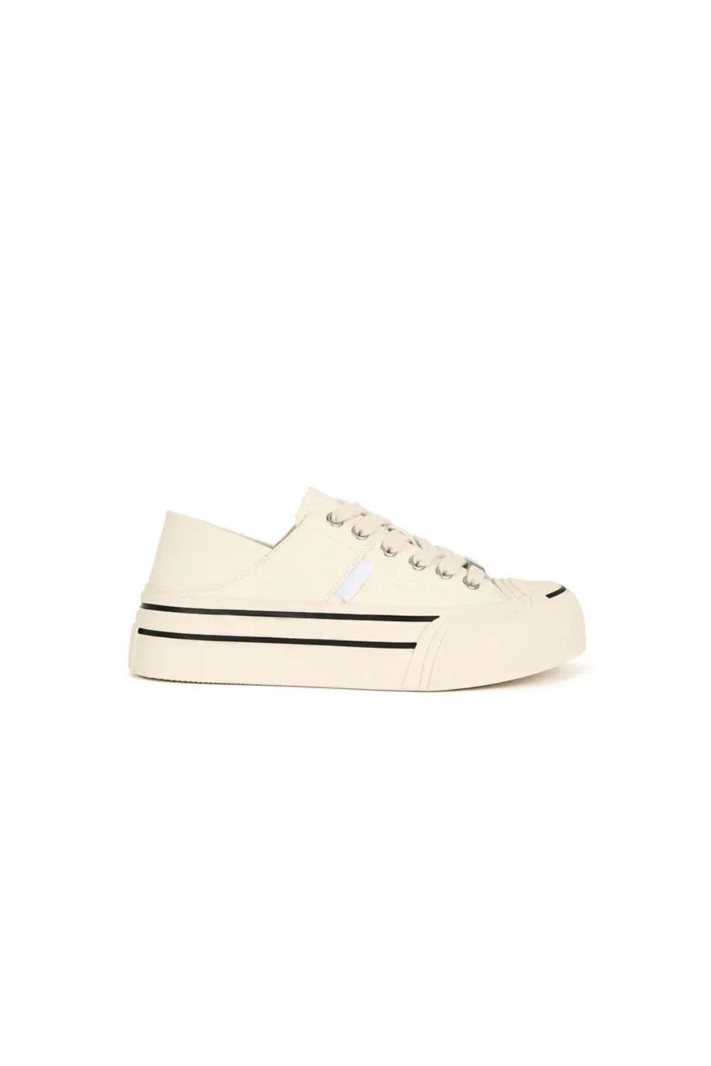 Round Toe Lace Up Platform Canvas Sneakers White