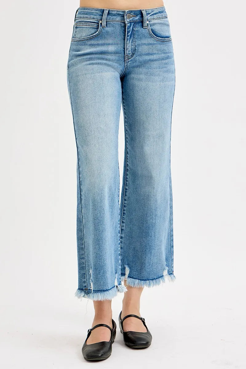 RISEN Full Size Mid Rise Crop Wide Leg Jeans Plus Size