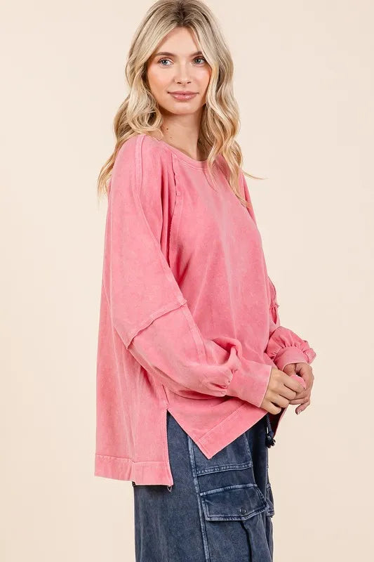 Mittoshop Mineral Wash Raglan Long Sleeve Oversized Top