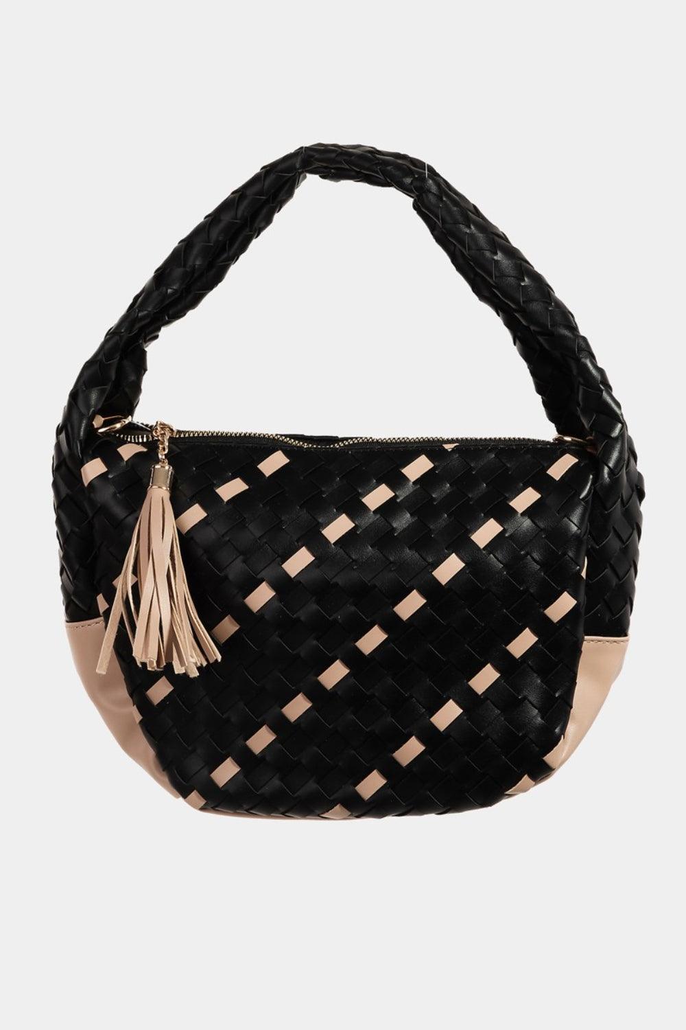 Fame Tassel Detail Weave Semi Circle Bag Black One Size