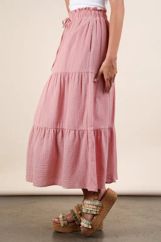 VERY J Elastic Waist Tiered Maxi Skirt