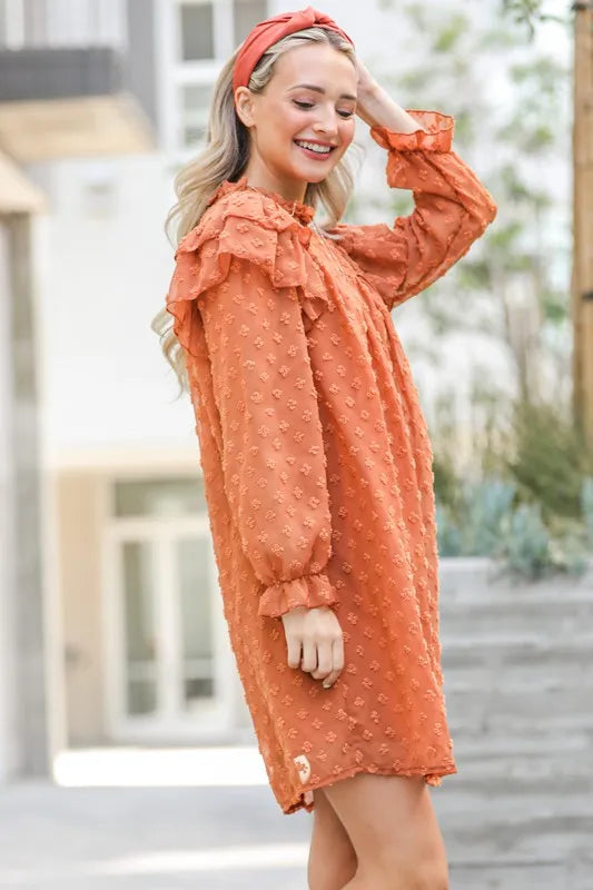 And The Why Lovely Ruffle Shoulder with Textured Woven Dress