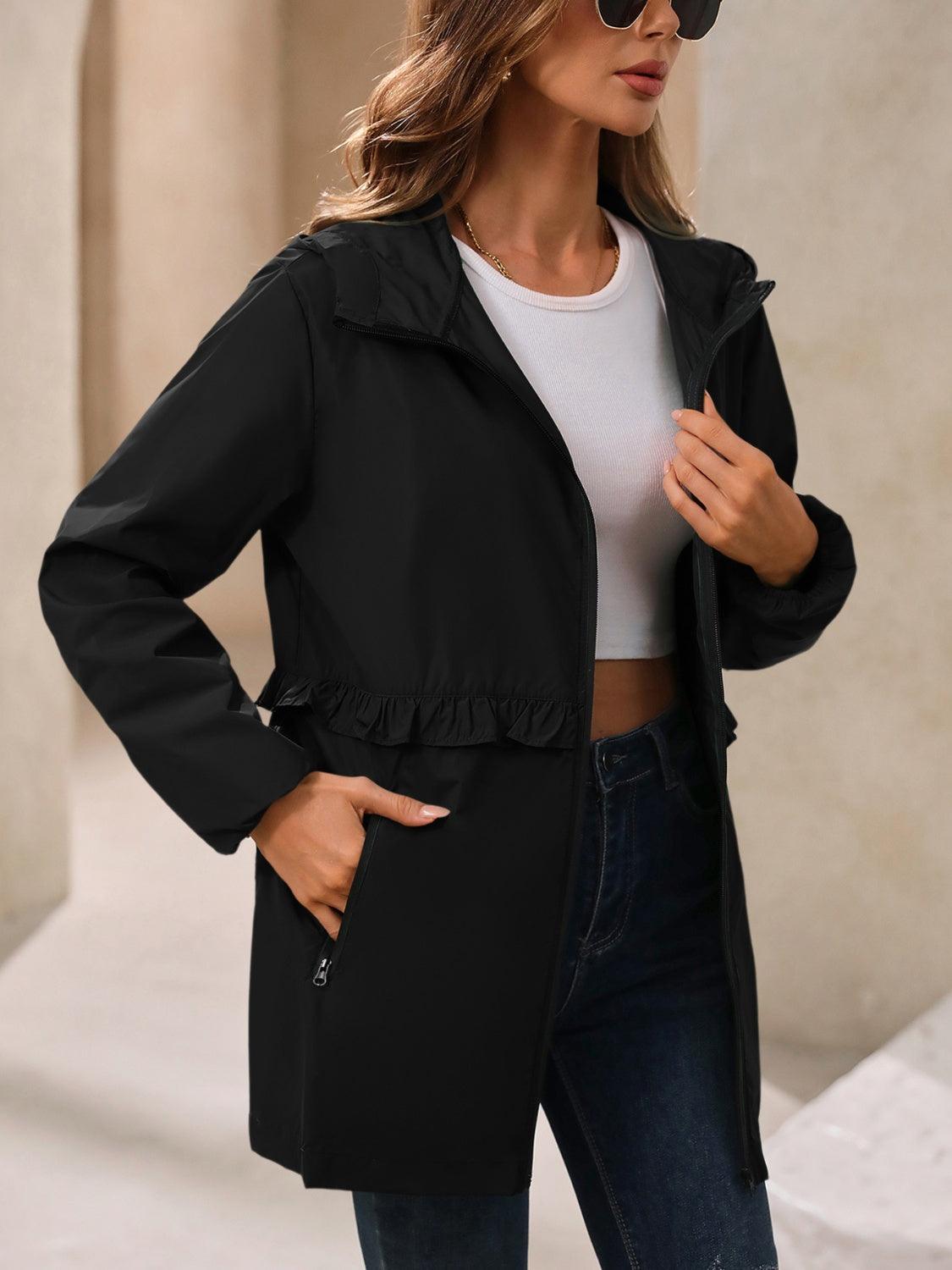Ivy Lane Outdoor Waterproof Long Sleeve Hooded Windbreaker Black