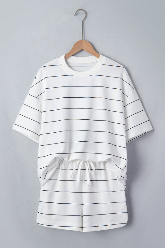 Stripe Short Sleeve Tee & Drawstring Shorts Set