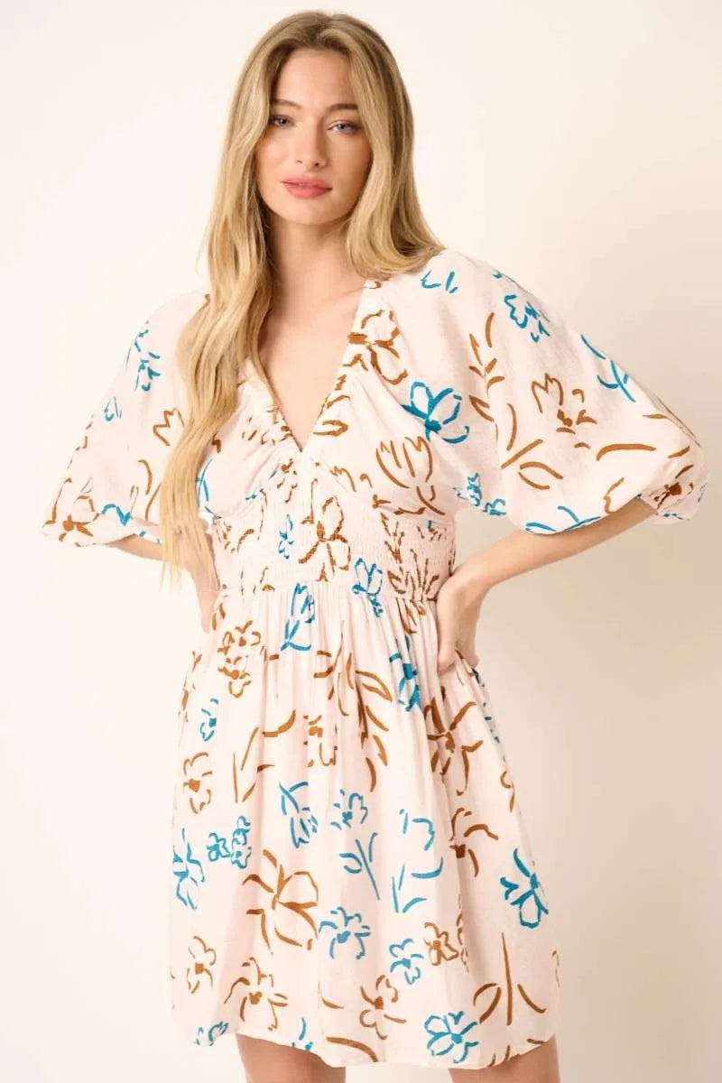 Mittoshop Flower Print Mocked Waist Mini Dress