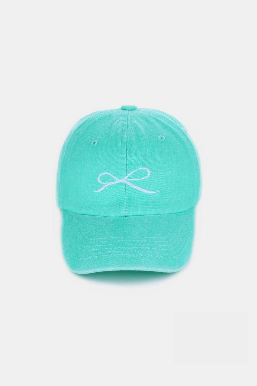 Zenana Bow Embroidered Washed Cotton Caps Mint One Size