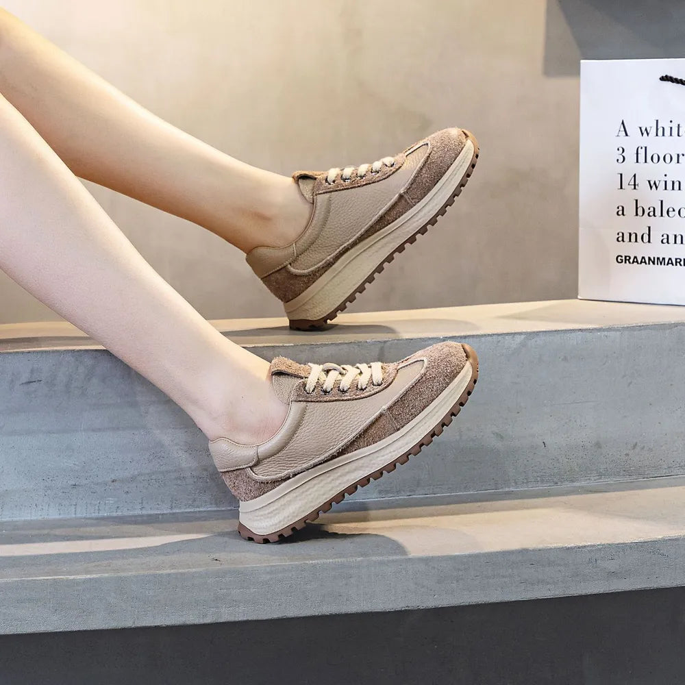 Lace Up Wedge Sneakers Beige
