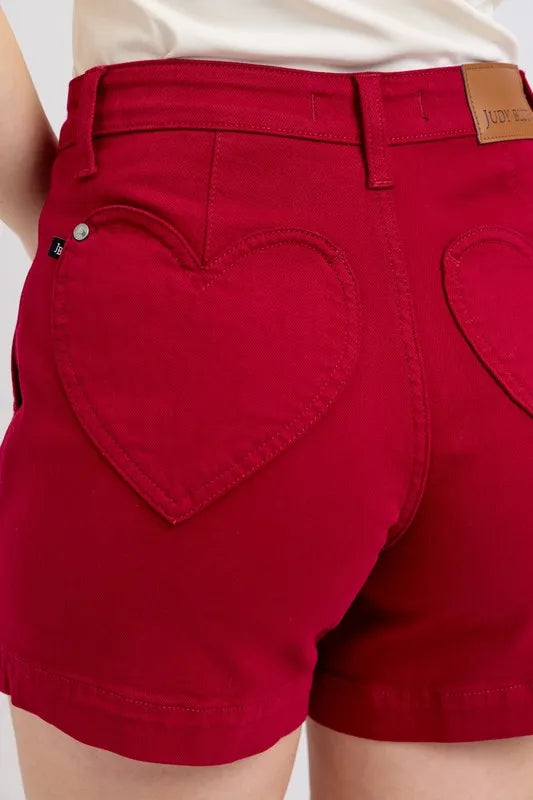 Judy Blue Full Size High Waist Tummy Control Garment Dyed Heart Shaped Denim Shorts Plus Size