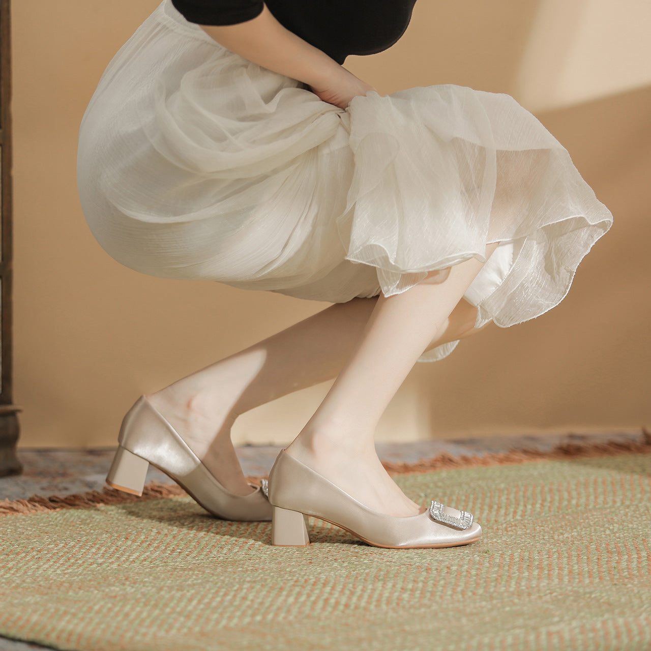 Square Toe Block Heels Pumps