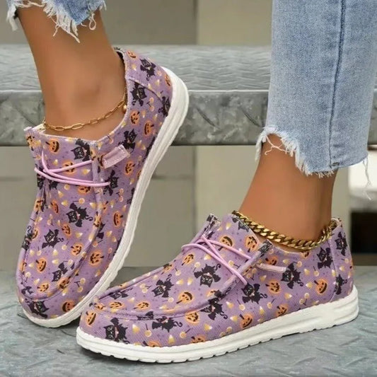 Printed Round Toe Flat Slip-Ons Pink Purple