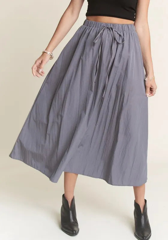 ADORA Drawstring Waist Crinkle Maxi Skirt