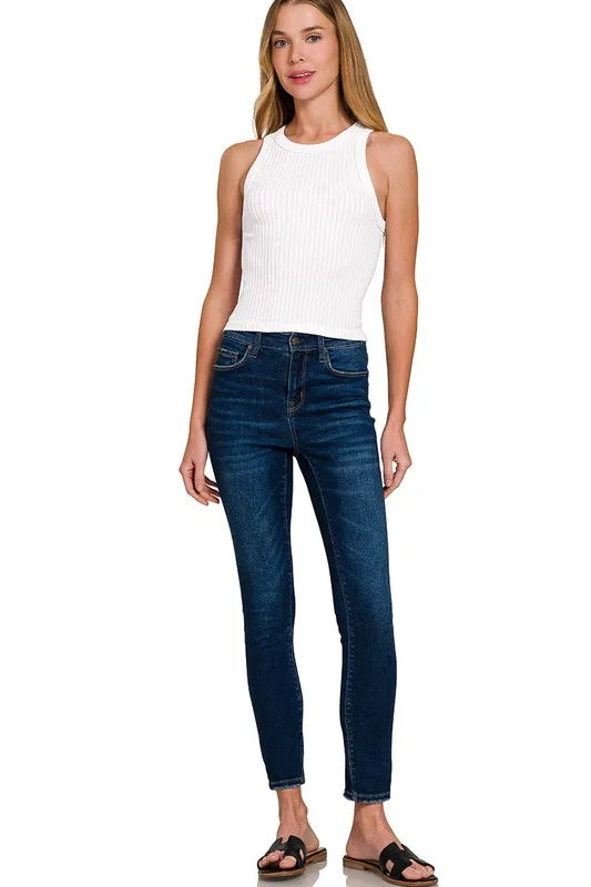 Zenana Seamless Ribbed Crop Tank WHITE