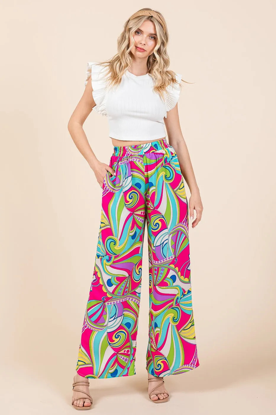 Mittoshop Abstract Print Elastic Waist Wide Leg Pants
