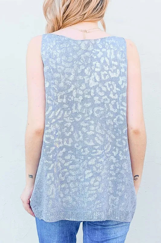 And The Why Leopard Foil Print Sleeveless Sweater Top