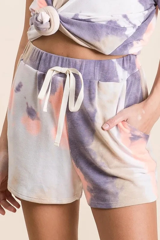 BiBi Tie Dye Terry Shorts with Drawstring LAVENDER CORAL