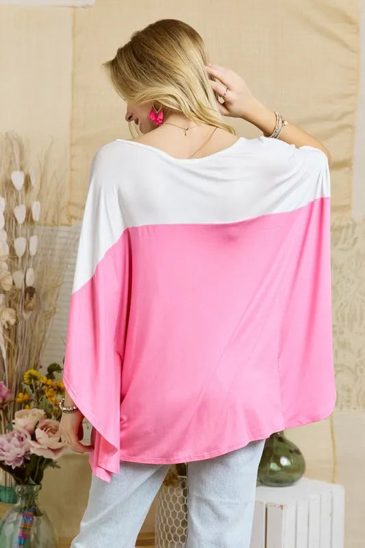 ADORA Colorblock Poncho Style Tunic Top