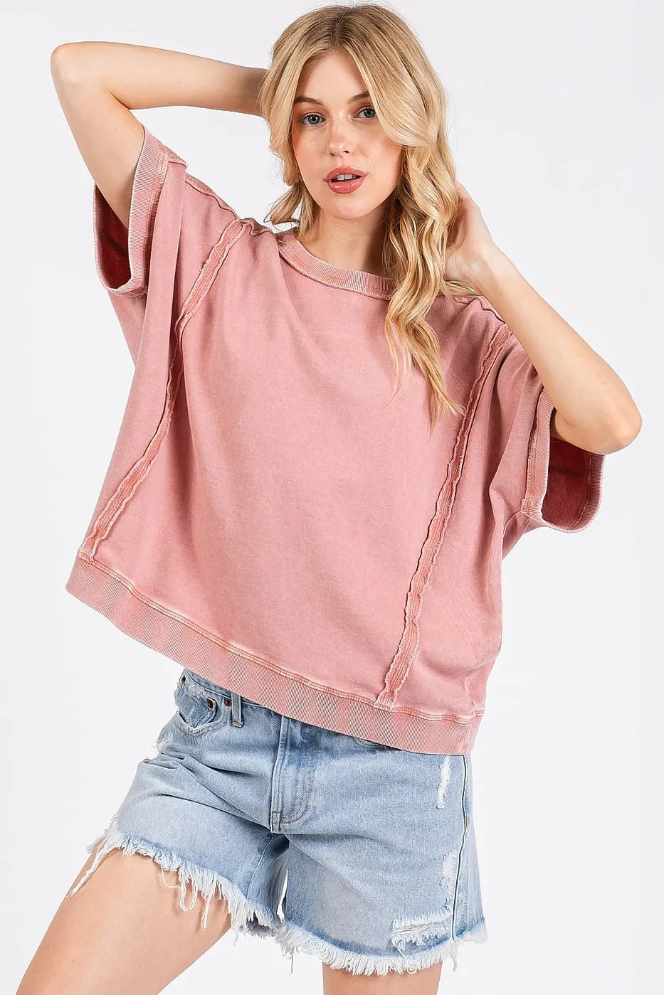 Mittoshop Mineral Wash French Terry Crew Neck Casual Top