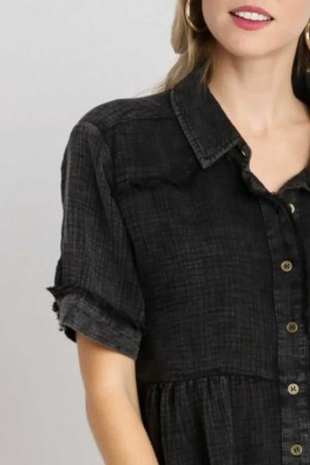 Umgee Full Size Cotton Gauze Button Front Shirt Plus Size
