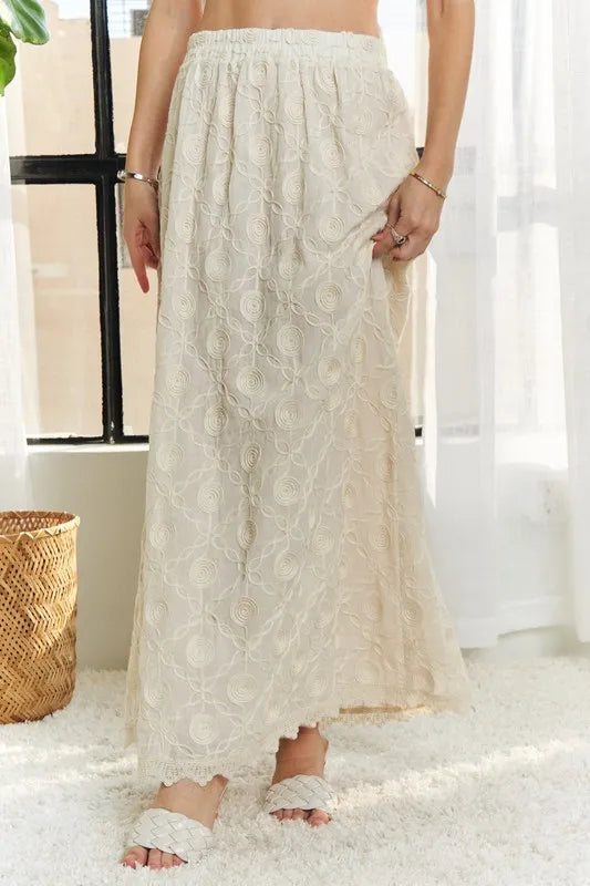 ADORA Elastic Waist Applique Maxi Skirt BEIGE
