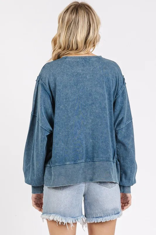 Mittoshop Side Slit Exposed Seam Round Neck Sweatshirt