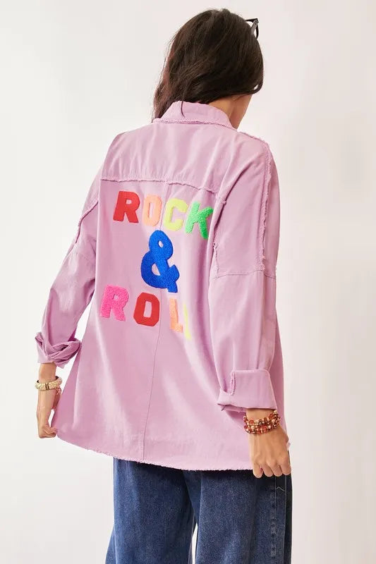 Davi & Dani Multi Color Rock & Roll Fringed Hem Loose Fit Shacket