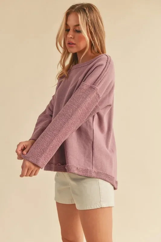 Aemi + Co Frayed Edge Round Neck Sweatshirt