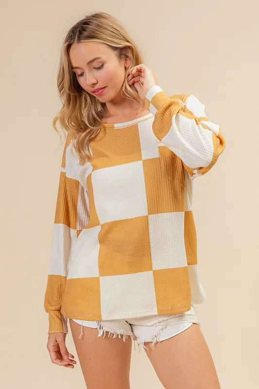 BiBi Checker Printed Hacci Top With Front Pocket