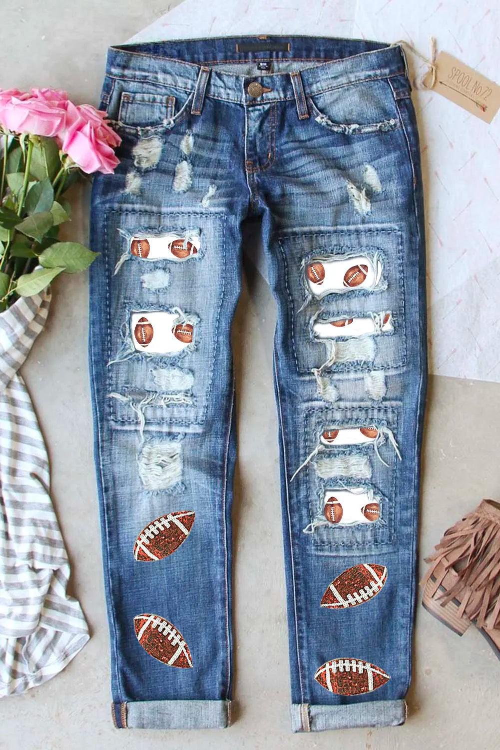 Distressed Football Straight Jeans Medium
