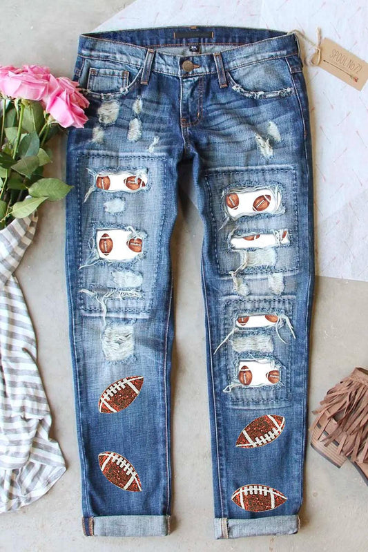 Distressed Football Straight Jeans Medium