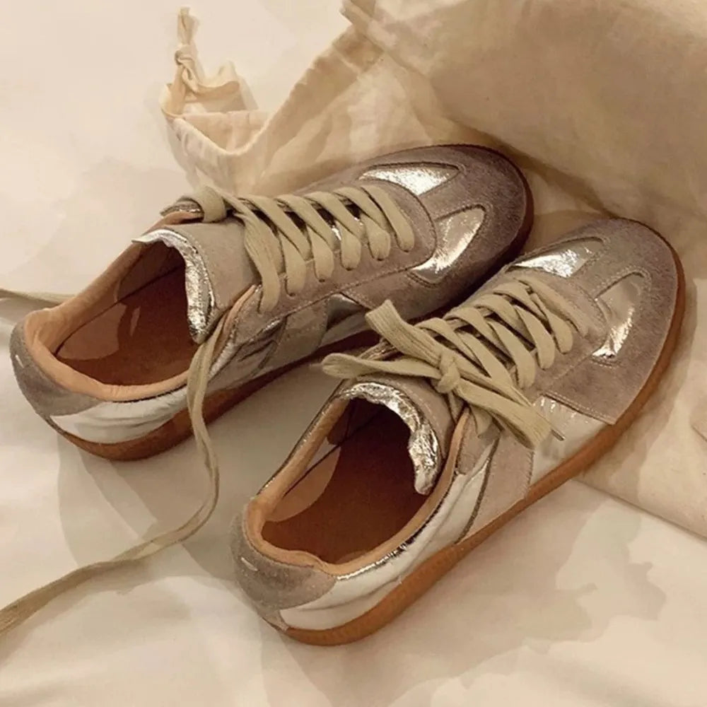 Round Toe Flats Sneakers Gold
