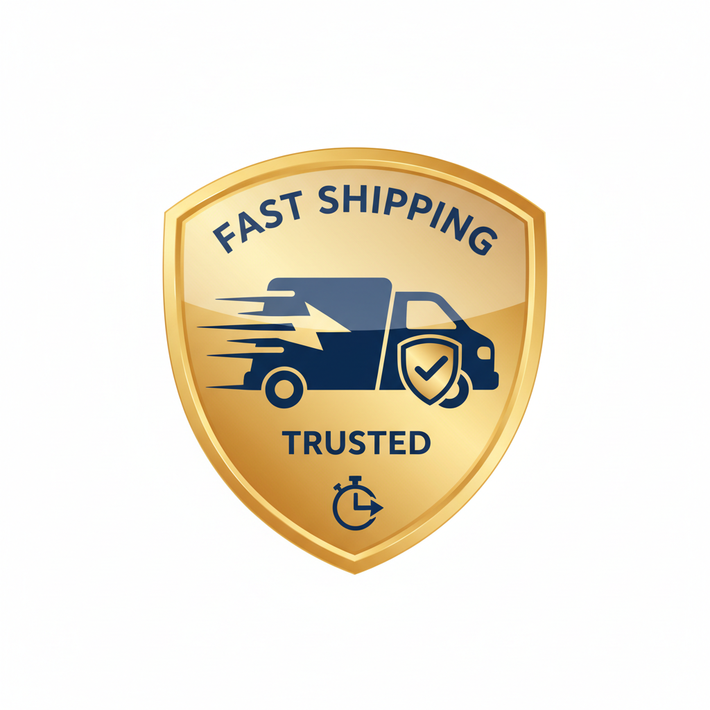CREATE A VERY GOOD IMAGE BADGE THAT REPRESENTS "Fast Shipping". PLEASE INCLUDE A DELIVERY TRUST IN THE IMAGE. MAKE IT VERY CONVINCING TO THE CUSTOMER