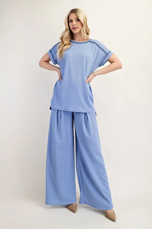Celeste Full Size Relaxed-Fit Textured Top with Short Sleeves Plus Size