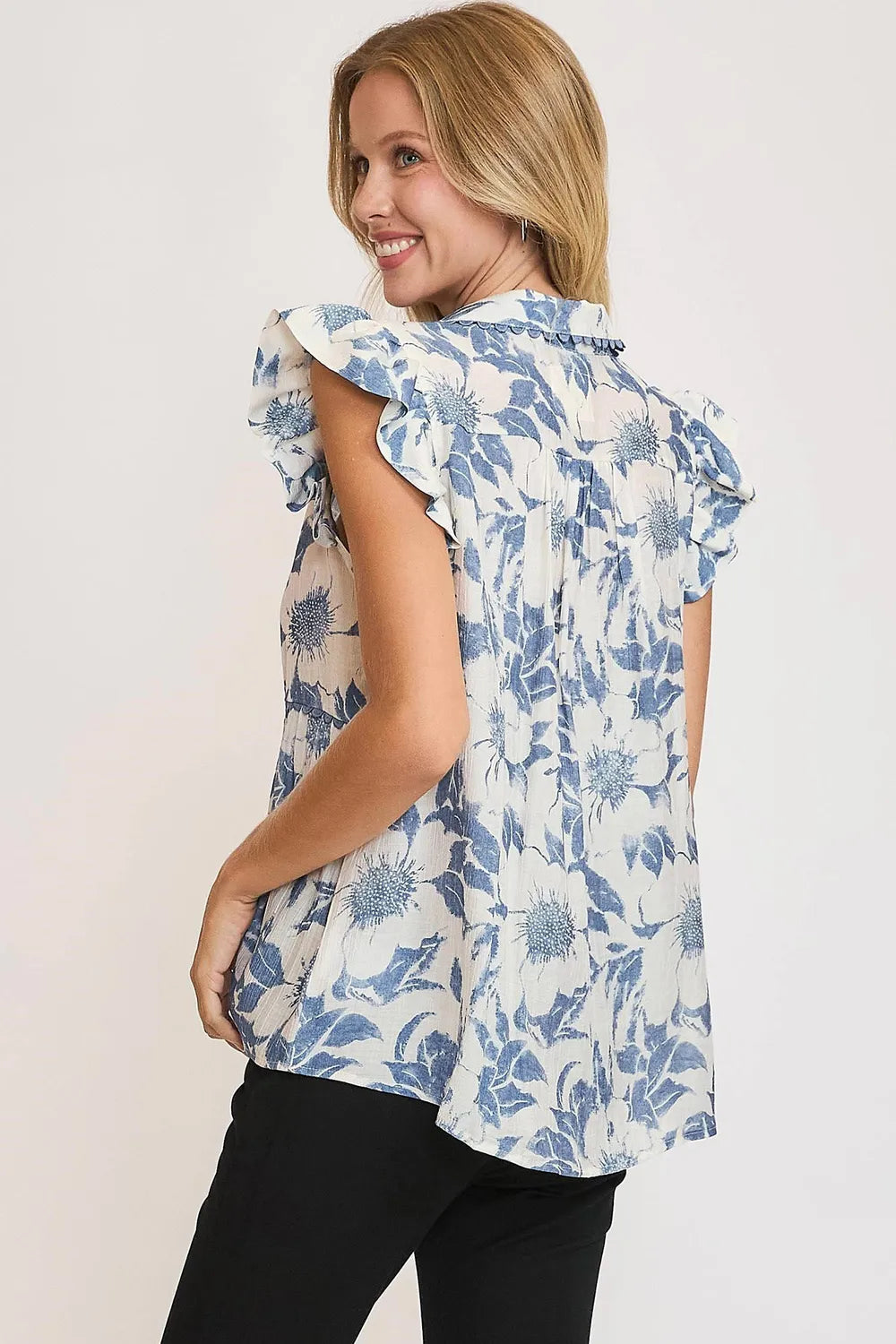 Umgee Full Size Botanical Print Babydoll Top Plus Size