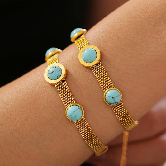 Turquoise Titanium Steel Bracelet Gold One Size