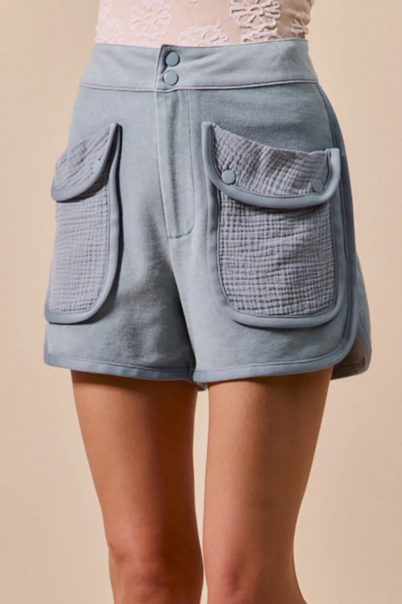 SO ME Mineral Washed Terry High Rise Cargo Shorts
