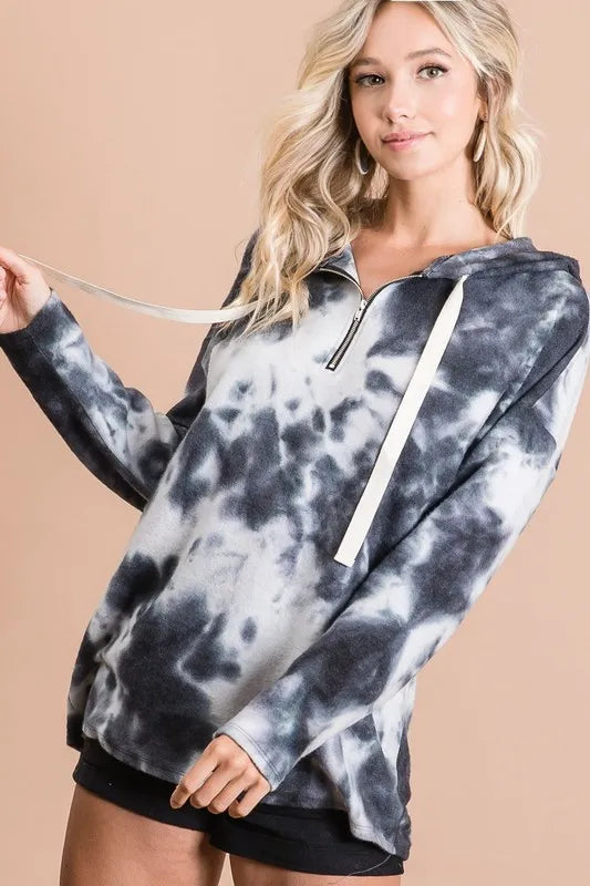 BiBi Tie Dye Brushed Terry Hoodie with Zip Up Closure
