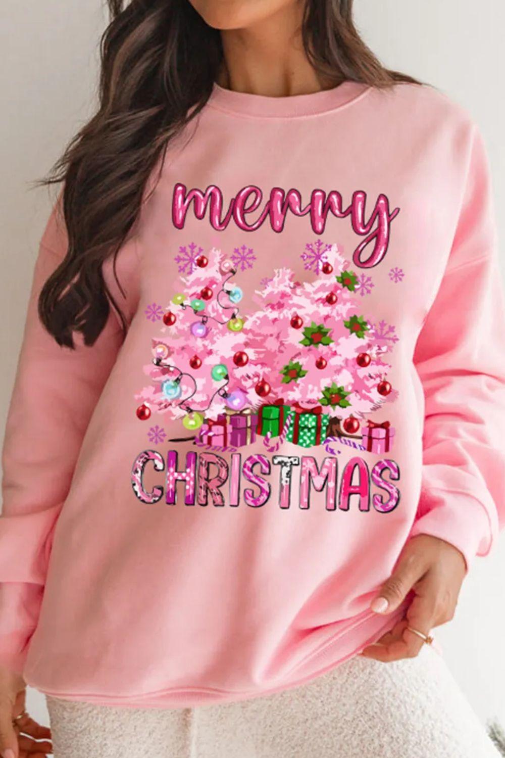 MERRY CHRISTMAS Long Sleeve Sweatshirt Blush Pink