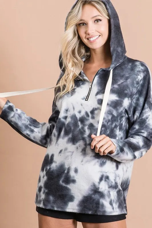 BiBi Tie Dye Brushed Terry Hoodie with Zip Up Closure