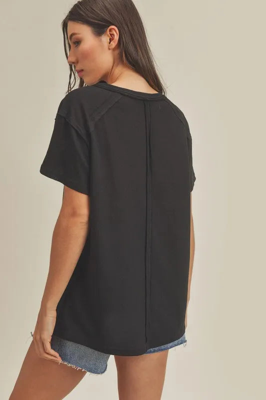 Aemi + Co Exposed Seam Round Neck Short Sleeve T-Shirt