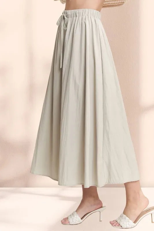 ADORA Drawstring Waist Crinkle Maxi Skirt