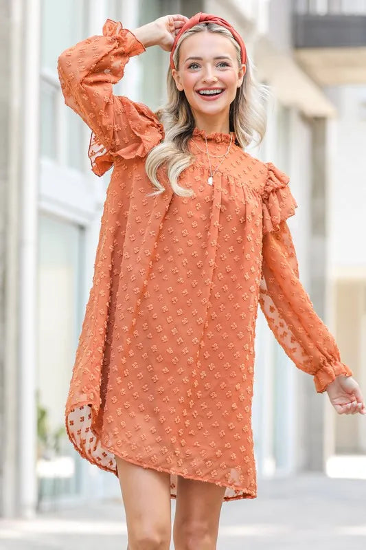 And The Why Lovely Ruffle Shoulder with Textured Woven Dress