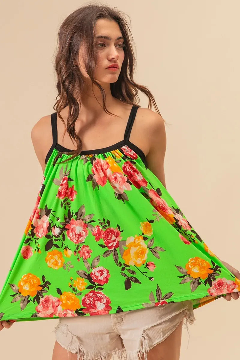 BiBi Floral Print Jersey Knit Gathering Cami Top